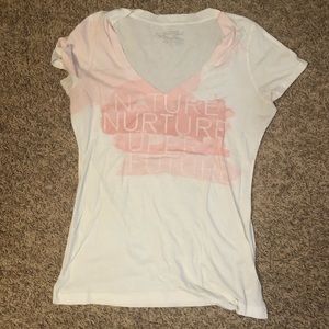 American Eagle Outfitters white pink V-neck